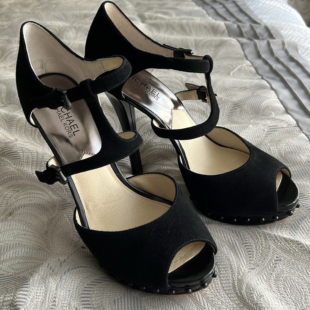 Michael Michael Kors Black Leather Suede Stiletto Evening Dress Shoes Size 9 M